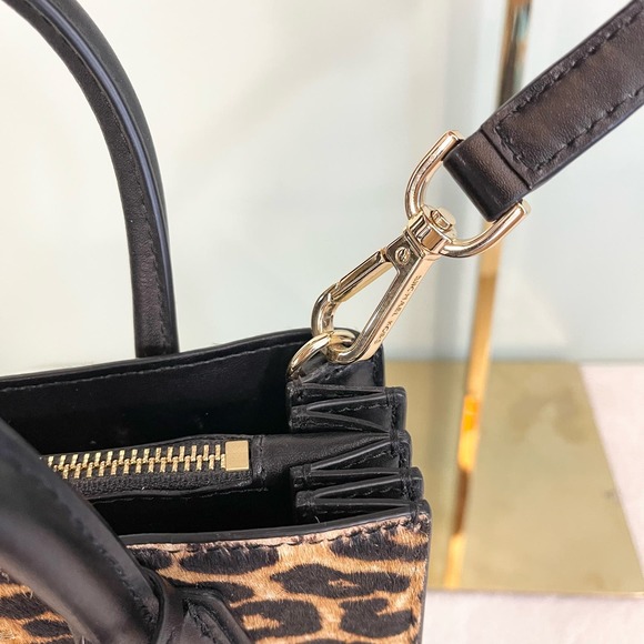 Michael Kors Black Leopard Real Haircalf Dyed Leather Crossbody Sling Handbag - Picture 8 of 16